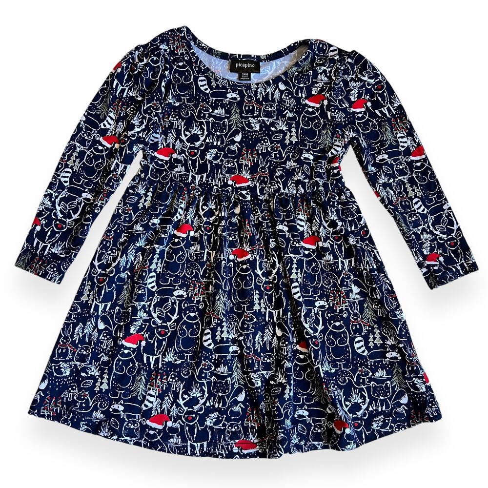 Picapino Holiday Animal Navy Dress 24m